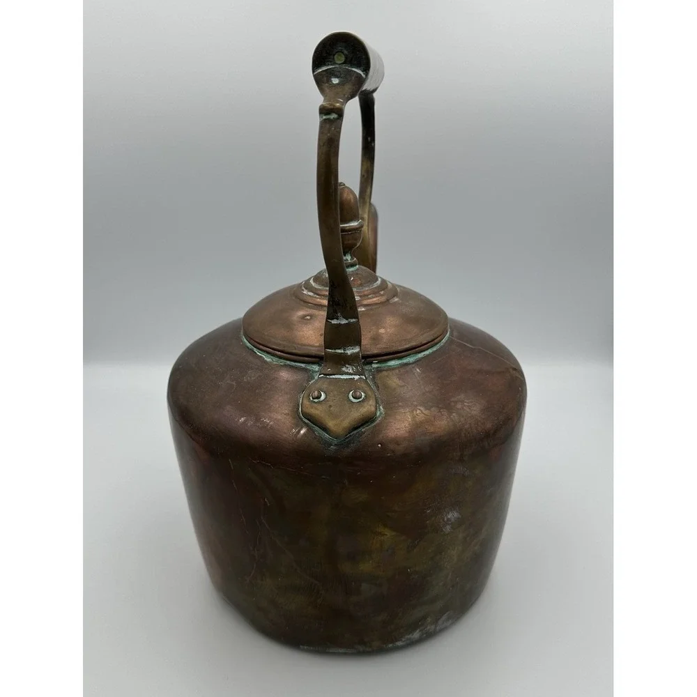 Antique English Dovetail Joint Copper‎ Fireside Kettle Goose Neck Spout